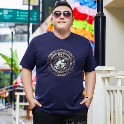 Dikke Man's Plus Size Plus Size T-shirt met korte mouwen en V-hals Dikke Man's Casual Katoenen T-shirt met halve mouwen Top 200 Yards 7XL