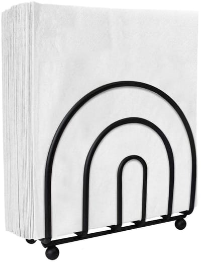 Dailygoods - Servethouder, metalen servetstandaard, vrijstaande servettenhouder, zwart, mat, servetdispenser voor restaurants, cafés, keukens, hotel, tafeldecoraties (14 × 13,7 × 5,5 cm)