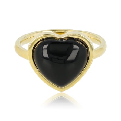 My Bendel - Goudkleurige Hartenring met Onyx Edelsteen - Harten Ring • Onyx - met Luxe Cadeauverpakking | Sieraden Voor Dames | Maat 16.00 Mm / Maat 50