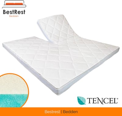 Topdekmatras -140x200 - (MET SPLIT) Split Topper - Duo Traagschuim/Koudschuim - Topmatras - 2in1 Topper - Tencel Hoes - Wit - ca. 12cm dik - Twee Hardheden
