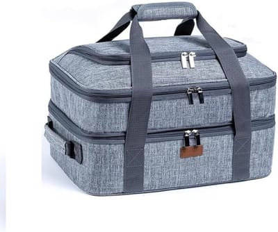 Geïsoleerde Braadpan Drager - Draagbare Voedselopslag - Picknicks en Feesten - Dubbeldekker Isolatie - 39.4 x 28 x 20.3 cm