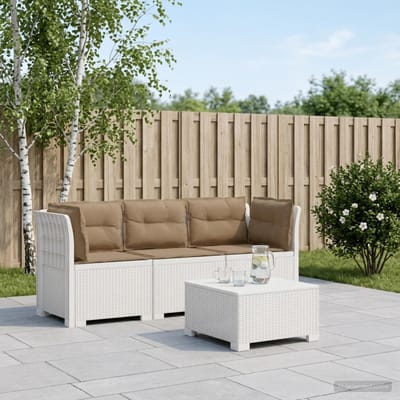 vidaXL - 3-Zits - Tu - bank - met - Kussens - Rattan - Look - PP - Wit