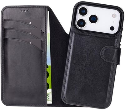 Pulledro geschikt voor iPhone 17 Pro Uitneembare Lederen BookCase - MagSafe - RFID - Rustic Black