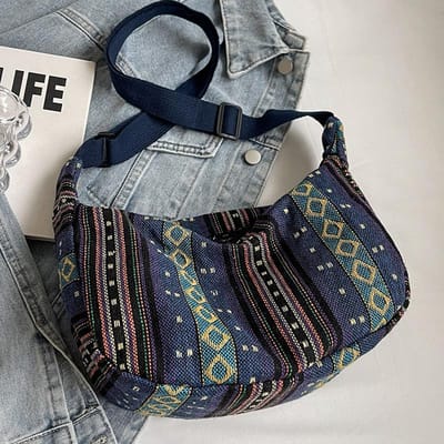 Tas met grote capaciteit in etnische stijl Nieuwe trendy mode crossbody dumplingtas Ins retro veelzijdige schoudertas dames blue gray