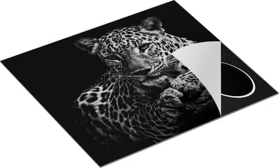 Chefcare Inductie Beschermer Luipaard met Blauwe Ogen - Zwart Wit - 60x50 cm - Afdekplaat Inductie - Kookplaat Beschermer - Inductie Mat