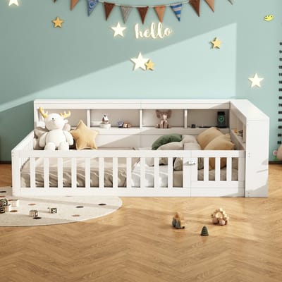 VVBV Bedbank 140x200 cm - Opbergruimte, USB & Stopcontact, Lattenbodem, Uitvalbeveiliging - Spaanplaat Wit - Zonder Matras