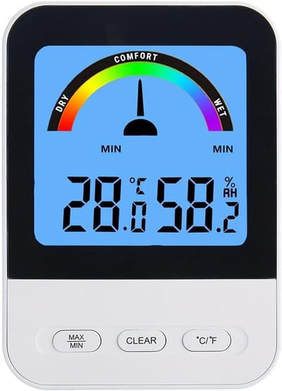 Thermometer – Hygrometer – Digitale Thermo Hygrometer voor Binnen – Temperatuur en Luchtvochtigheid Meter met Comfort Indicator – Geheugenfunctie en Achtergrondverlichting – 1 Stuk