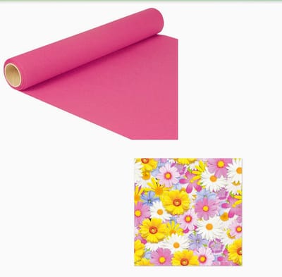 Tafelloper papier "ROYAL Collection" 5 m x 40 cm (1 rol) roos en 20 x tafel Servetten "Daisies Mix" 33x33cm 3 Laags Ecolabel bloemen/ Papieren servetten – wegwerpservetten Feest/verjaardag/BBQ/Picknick Lente Zomer