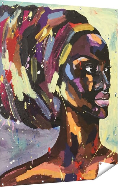 Gards Tuinposter Getekende Afrikaanse Vrouw - Abstract - 120x160 cm - Tuindoek - Tuindecoratie - Wanddecoratie buiten - Tuinschilderij
