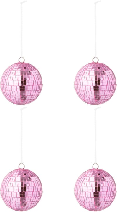 J-Line kerstbal Spiegel - glas - roze - large - doos van 4