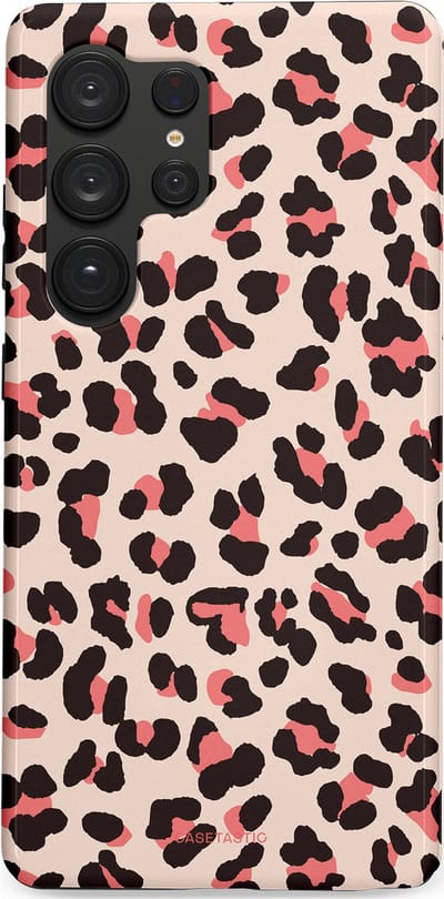 Casetastic hoesje geschikt voor Samsung Galaxy S25 Ultra - Dubbellaagse bescherming - Tropische Panter - Fashion Case - Zand Zwart Koraal
