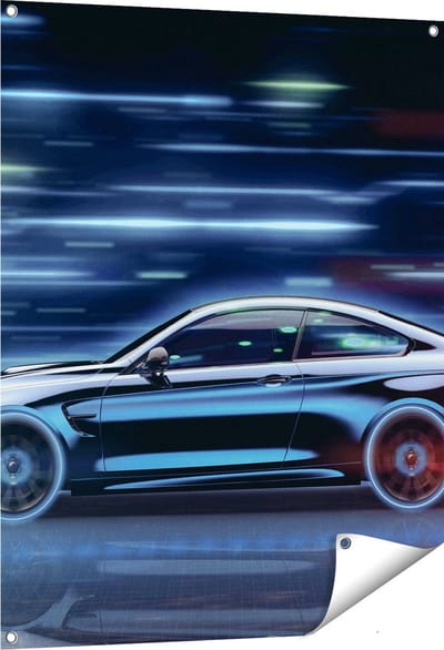 Gards Tuinposter Zwarte Sportwagen Auto - 80x100 cm - Tuindoek - Tuindecoratie - Wanddecoratie buiten - Tuinschilderij
