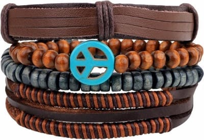 Fako Bijoux® - Leren Armband - Leder - Set Vintage - Peace