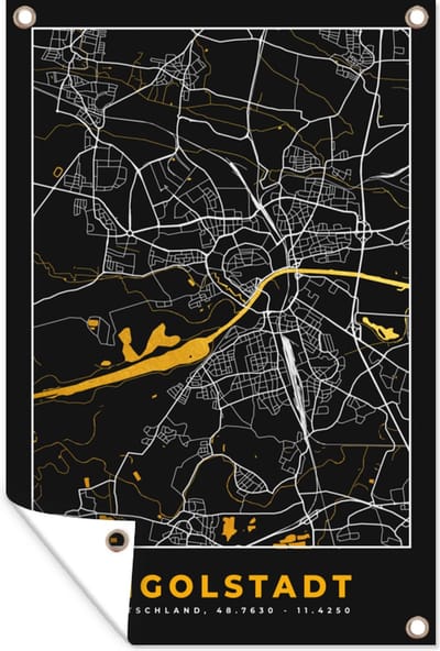 Muurdecoratie Ingolstadt – Stadskaart – Gold – Plattegrond – Stadskaart – Kaart - Duitsland - 120x180 cm - Tuinposter - Tuindoek