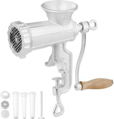 Handmatige Vleesmolen, Robuuste Gietijzeren Handmolen Met Stalen Tafelklem, Incl. 1 Snijmes, 2 Platen, 3 Worstslangen Voor Rundvlees, Paprika En Champignons