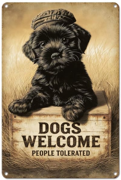 BRENZOOS- Deurbordje Vintage Hond - Metalen Bord - IJzeren Deurbordje - Wanddecoratie - 300 x 200 mm - Professionele Uiterstraling