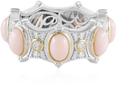 Cavill - Zilveren Ring met 7 Roze Ovale Opalen 2,25 ct - 925 Sterling Zilver Rhodium - Met Cambodjaanse Zirconia - Elegante Bezel Zetting