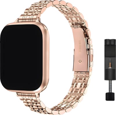 Innerlight® Narrow+ - Rose Goud - 42/44/45/46/49mm - Metalen bandje geschikt voor Apple Watch - RVS - Stainless Steel Watch Band - Roestvrijstaal - Horlogeband - Geschikt als Apple watch bandje voor Series 1/2/3/4/5/6/7/8/9/10/11/SE/Ultra/Ultra 2