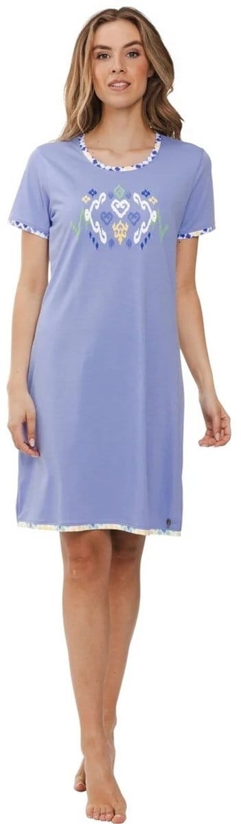 Dames Nachthemd Rebelle - Ikat - Bio Katoen - Lila - Maat 50