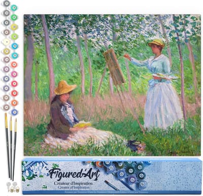 Figured'Art Schilderen op Nummer Volwassenen canvas In de bossen van Giverny - Monet - Handwerk acrylverf Kit DIY Compleet - 40x50cm zonder frame