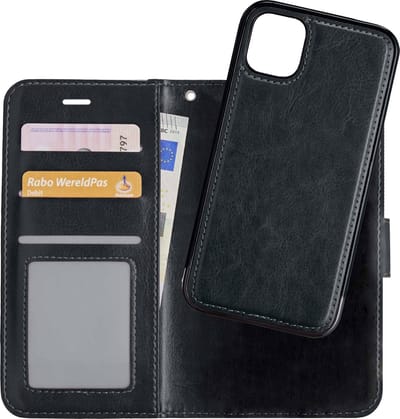 Hoesje - 2 in 1 - Geschikt voor Apple iPhone 12 Pro Max - Met Uitneembare Hard Cover - Bookcase - Wallet Case - Met Pasjeshouder - Book Case - Uitneembaar - Pashouder - Kunstleer - Zwart