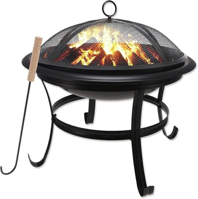 Houtgestookte vuurplaats 22 inch met gaasdeksel voor buiten - Duurzaam en praktische vuurkorf voor achtertuin, terras en camping