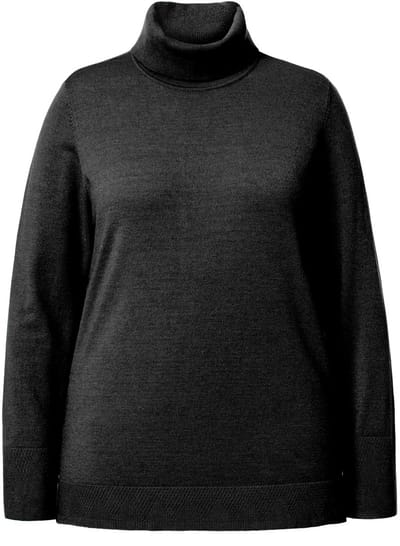 Ulla Popken - Dames - Coltrui brede geribbelde boorden lange mouw - Zwart - Maat 46+
