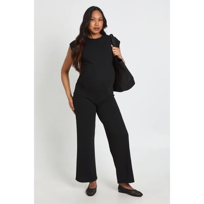 boohoo Dames Zwangerschaps Jumpsuit Met Gerimpelde Taille En Wijde Pijpen | Black | Maat: 8