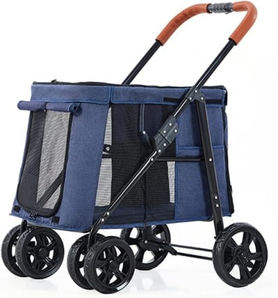 Huisdier Kinderwagen - Wandelwagen Hond - Buiten Ontspannen - Opvouwbaar Lichtgewicht - Tot 30KG - Blauw