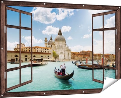 Gards Tuinposter Doorkijk Basiliek San Marco in Venetië op het Water - 150x100 cm - Tuindoek - Tuindecoratie - Wanddecoratie buiten - Tuinschilderij
