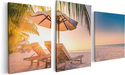 Artaza Canvas Schilderij Drieluik Tropisch Strand Tijdens Zonsondergang - 120x60 - Foto Op Canvas - Canvas Print