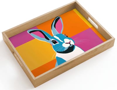 Dienblad hout 40x30 cm - Schootdienblad - Haas - Kleurvakken - Oren - Roze - Borrelplank rechthoek - Plateau dienbladen