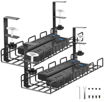Kabelmanagement Lade voor Onder Bureau - Onder Bureau Kabel Organizer - Metalen Kabel Tray voor Kantoor en Thuis - Cord Tidy Rack, Set van 2