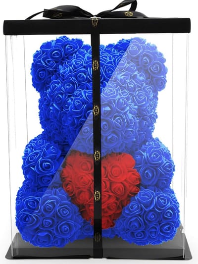 Rozenbeer met Hart en Geschenkdoos - Pluche Bloemenbeer voor Valentijnsdag en Moederdag