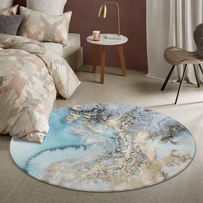 Famanu – Rond tapijt marmerpatroon 90 cm faux wol antislip vloerkleed voor woonkamer en slaapkamer
