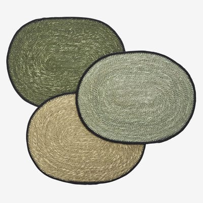 Madam Stoltz - Set van 3 ovale zeegras placemats - koele kleuren