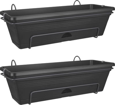 Elho Green Basics Allin1 - Balkonbak met Ophanging - 100% Gerecycled Plastic - Set van 2 - 50 cm - Living black