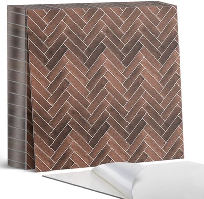 Coloray Plaktegels - Visgraat houtpatroon Zelfklevende Tegels - 20 cm x 20 cm - Bruin Plaktegels - 20 stuks - Vierkant PVC Tegels - Plaktegels Badkamer - Plaktegels Vloer - Vinyl Tegels Zelfklevend - Wandtegel Zelfklevend