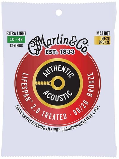 Martin MA180T Lifespan 2.0 Snaren voor 12-Snarige Akoestische Gitaar (10-47) Bronze, Extra Light