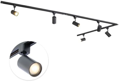Qub Focus Railverlichting - Zwart - 400 cm - L-Vorm - 6x GU10 Spots - Dimbaar - Complete Set