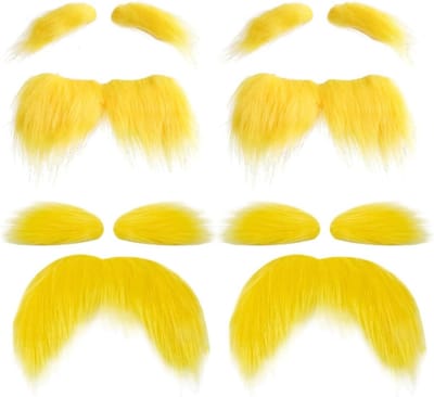 Vierdelige set voor baard en wenkbrauwen, kostuumaccessoires voor feesten, nepbaard en wenkbrauwdecoratie, perfect voor themafeesten en verkleedpartijen.