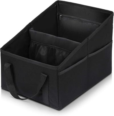 QTTVBTNA -Opvouwbare Auto Organizer 31x25x25 cm – Autostoel Opbergtas met Handgrepen, Verdelers en Meerdere Meshvakken – Autostoel Organizer voor Passagiersstoel of Achterbank, Ruimtebesparende Autobox