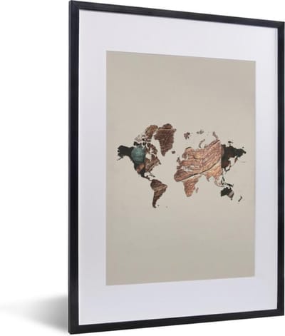 Poster in lijst - Fotolijst 30x40 cm - Posters - Wereldkaart - Hout - Boom - Posterlijst zwart - Decoratie - Wanddecoratie woonkamer - Muurdecoratie slaapkamer