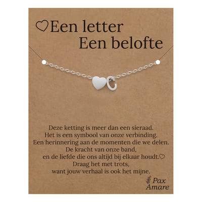 Letter C Armband op Cadeau Kaartje - Een letter, een belofte - 15,5cm + 5,5cm verstelbaar Zilverkleurig Stainless Steel - Initiaal & Hartje Hanger - Pax Amare