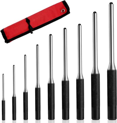 Penponsset met 9-delige 15 mm-8 mm 40 CR-V rolpenponsset | Inclusief 1/16" 5/64" 3/32" 1/8" 5/32" 3/16" 7/32" 1/4" 5/16" rolpenponsset | Handig gereedschap voor precisieponsen | Vervangbare penponsen