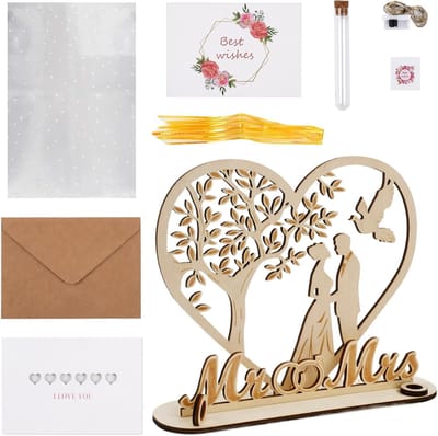 Uniek hartvormig houten huwelijkscadeau met lichtketting, perfect geldcadeau voor bruidspaar en bruiloft, origineel en persoonlijk geschenk
