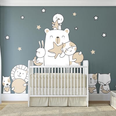 Muurstickers - Dieren die vissen tussen de maan en de sterren - Zelfklevende stickers - 150x100cm
