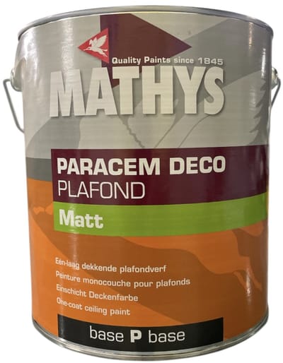 Mathys Paracem Deco Plafond - Extra matte watergedragen plafondverf - Binnen -Hoge dekkracht - 4 L - RAL 9010 Pure White ( gebrokenwit)