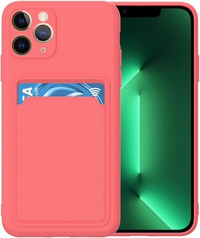 Silicone hoesje met pasjeshouder Geschikt voor iPhone 11 Pro Max - Telefoonhoesje - TPU - Donkerroze