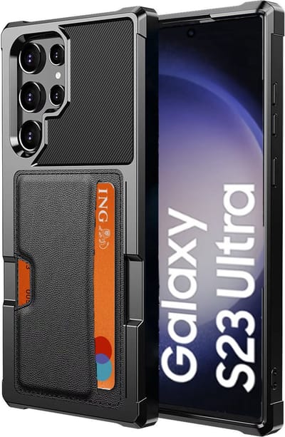 Pasjes houder Hoesje geschikt voor Samsung S23 Ultra – Pasjes houder Hoesje - Heavy Duty Case - Magnetisch Portemonnee Hoesje Cover - Zwart